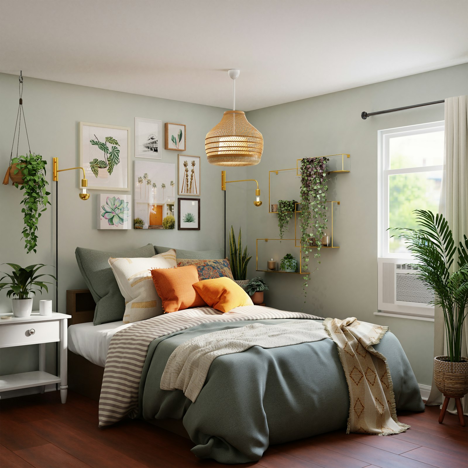 Bedroom with dark hardwood flooring