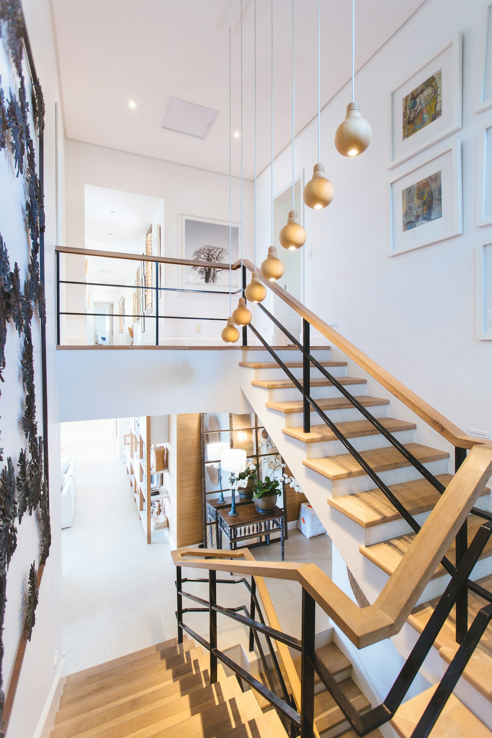 Staircase and wood floors in a renovated Miami home